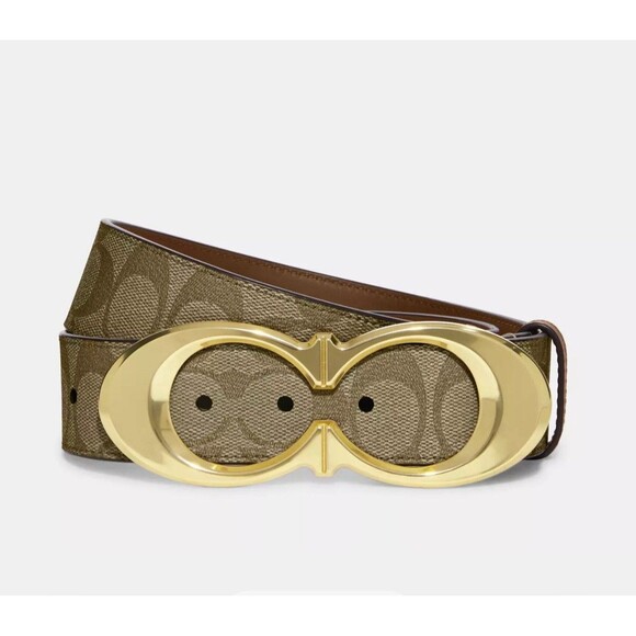 Coach CA253 Signature Double C Buckle Belt 38 mm wide coated canvas Leather M - Picture 8 of 8